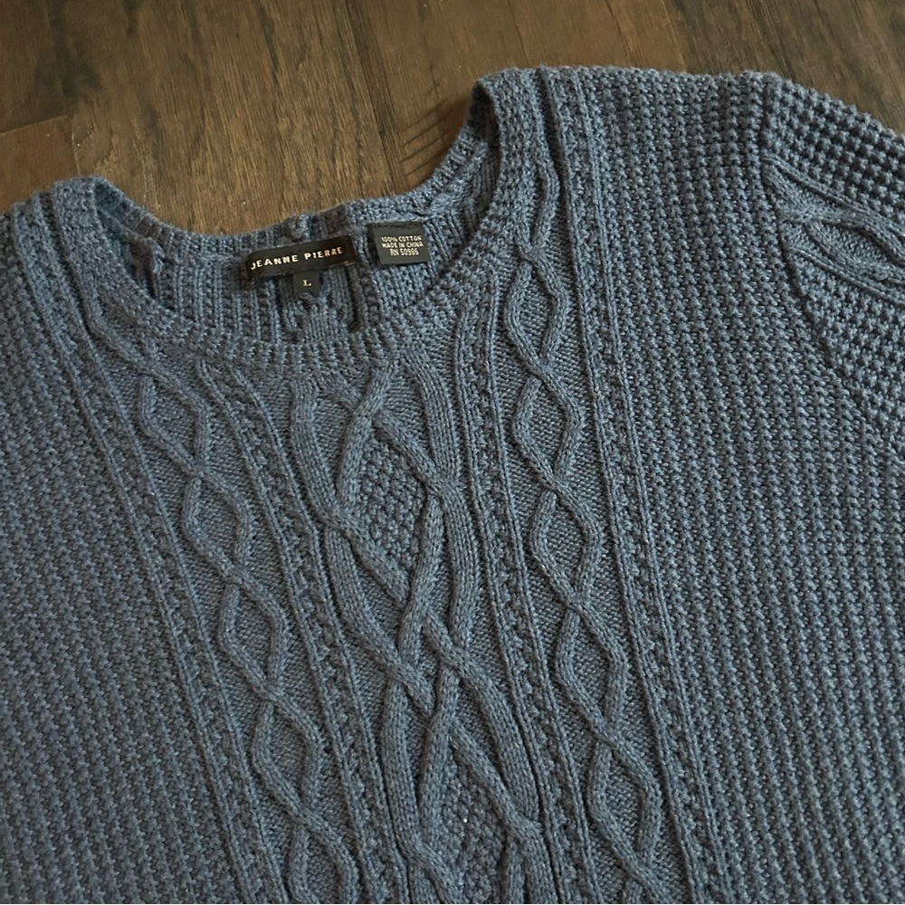 Vintage Preppy Navy Cable Knit Scoop Neck Sweater Jeanne Pierre L - Picture 3 of 9